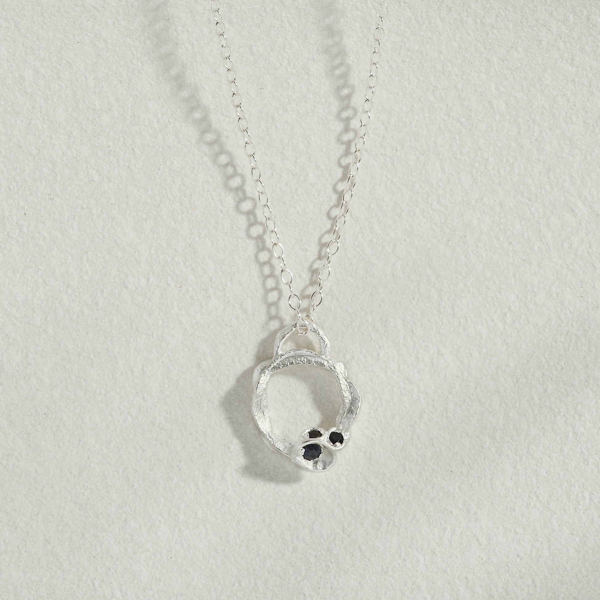 Sapphire Silver Circle Necklace (Small)