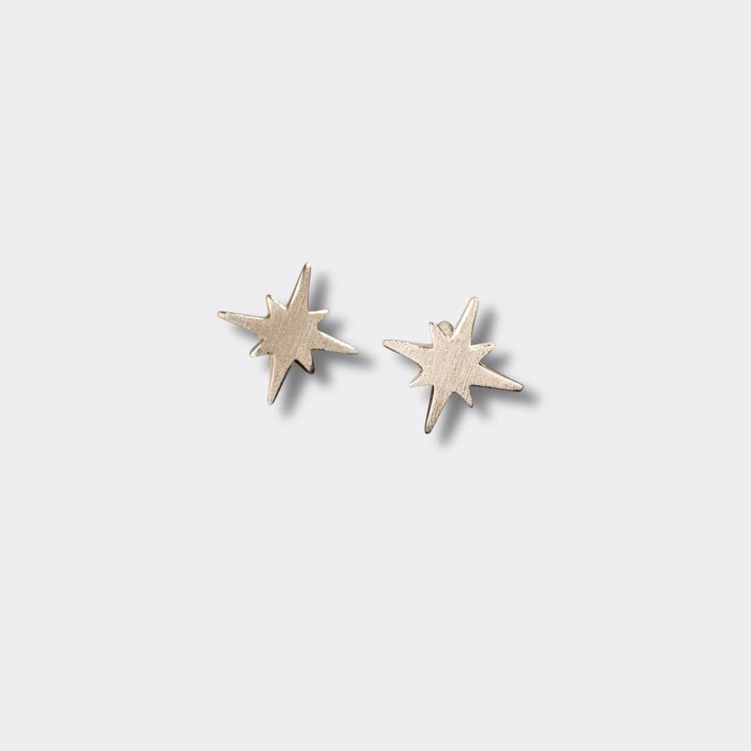 Brushed Silver North Star Stud Earrings