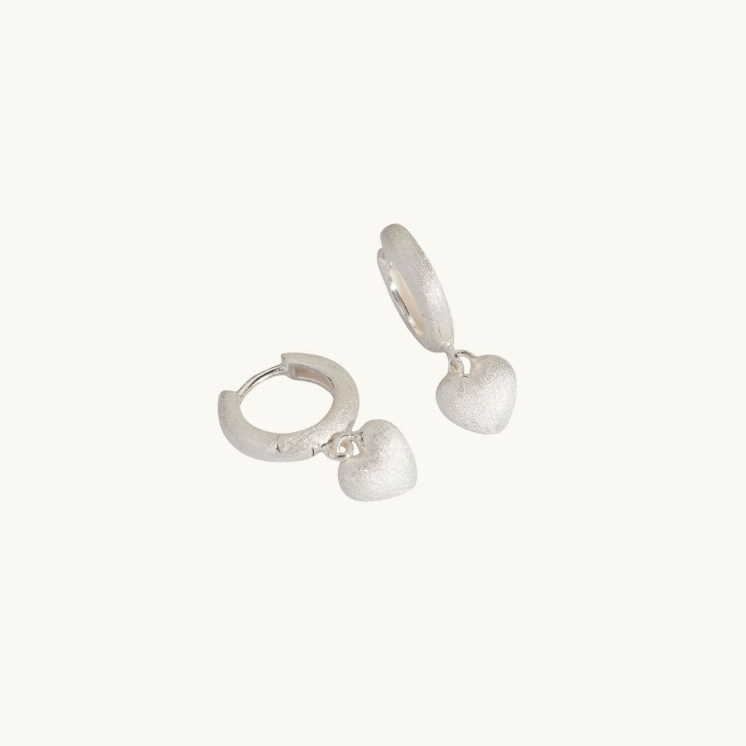 Brushed Heart Silver Huggie Hoops