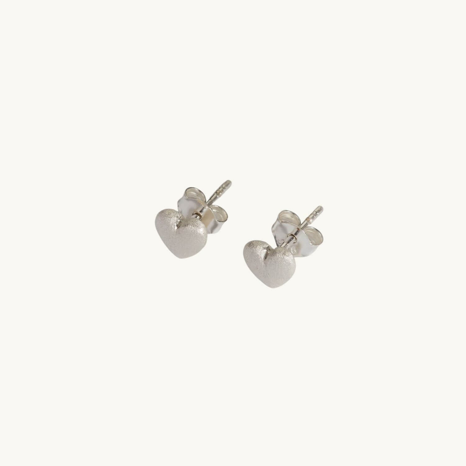 Brushed Heart Silver Stud Earrings