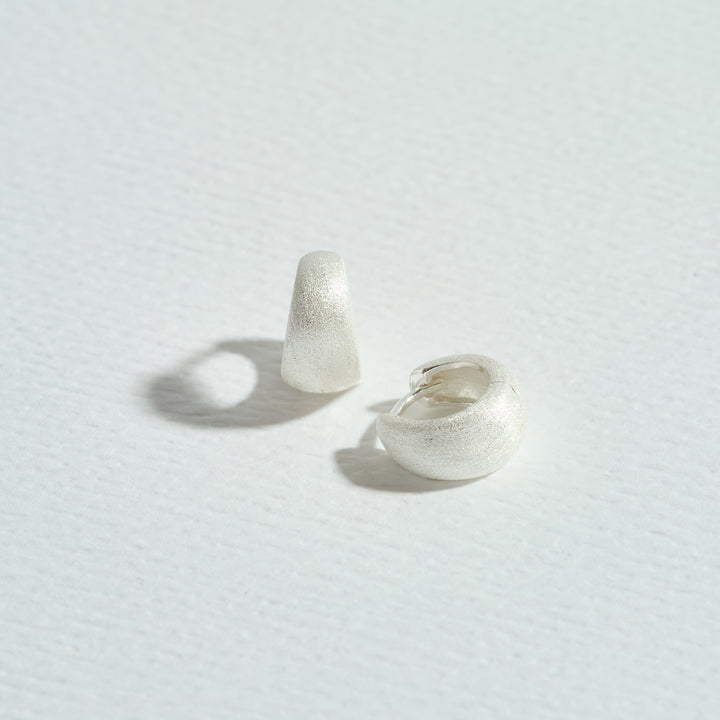 Brushed Silver Chunky Huggie Hoops