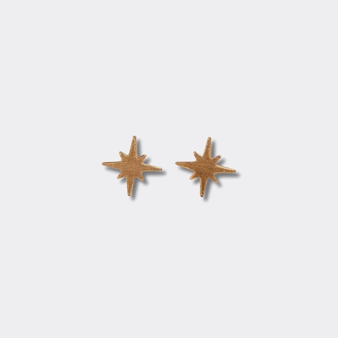 Brushed Gold North Star Stud Earrings