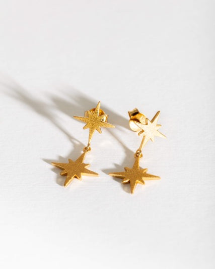 Brushed Gold Double North Star Earrings