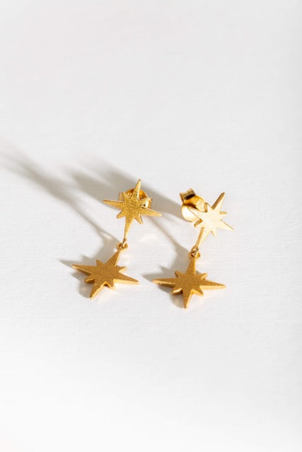 Brushed Gold Double North Star Earrings