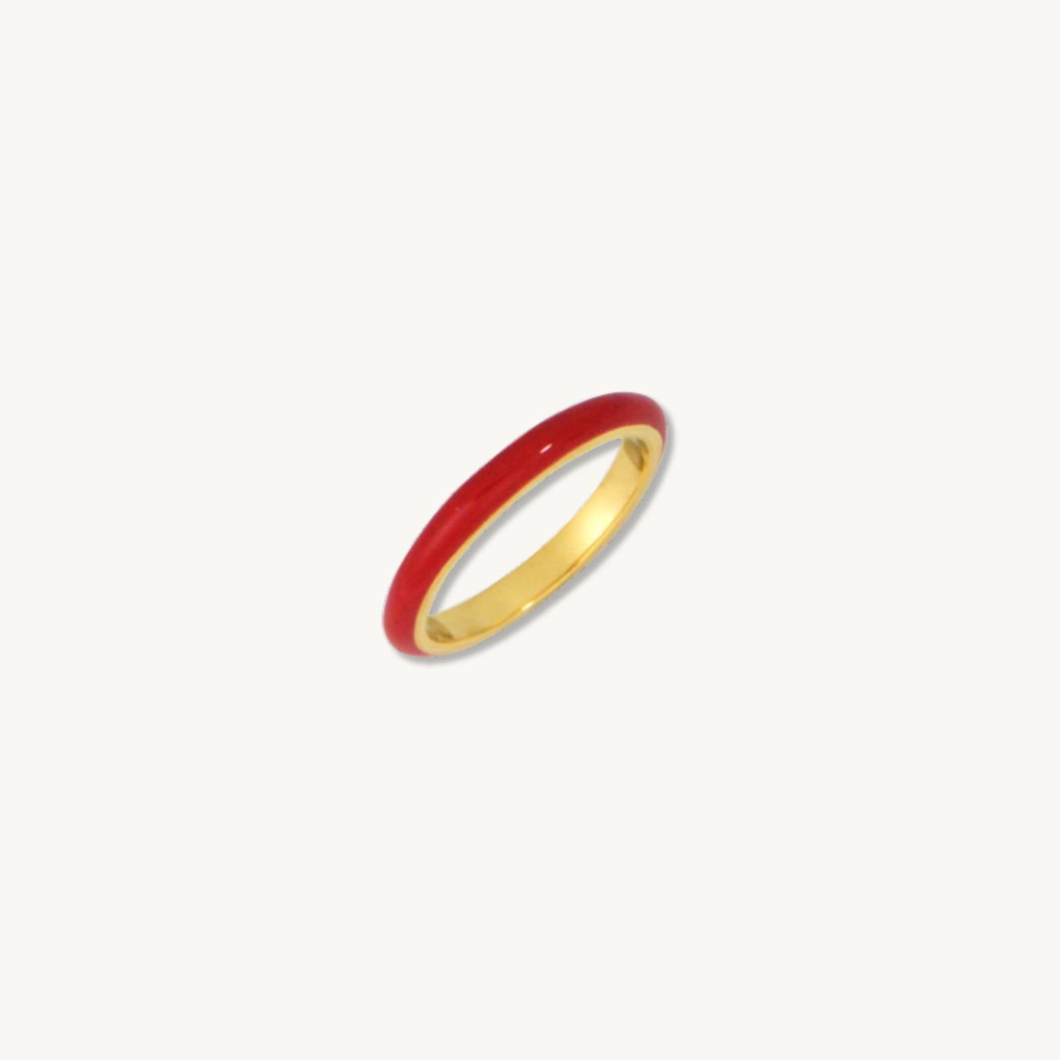 Cherry Red Enamel Gold Ring