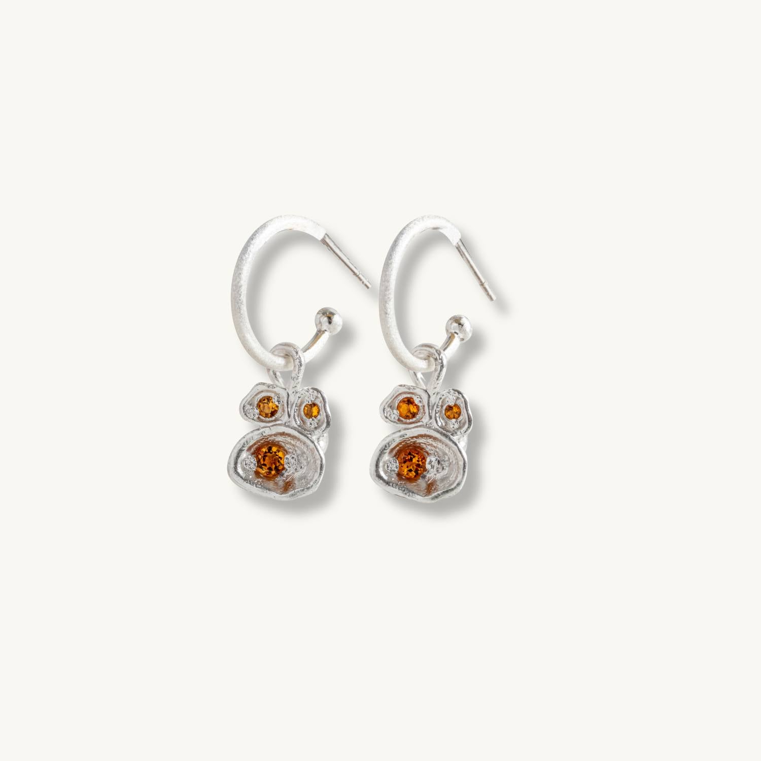 Citrine Silver Lichen Hoop Earrings