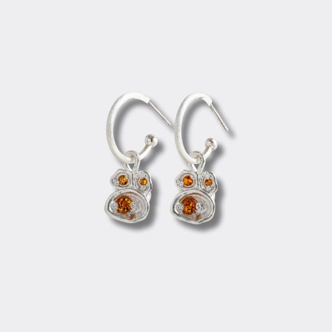 Citrine Silver Lichen Hoop Earrings