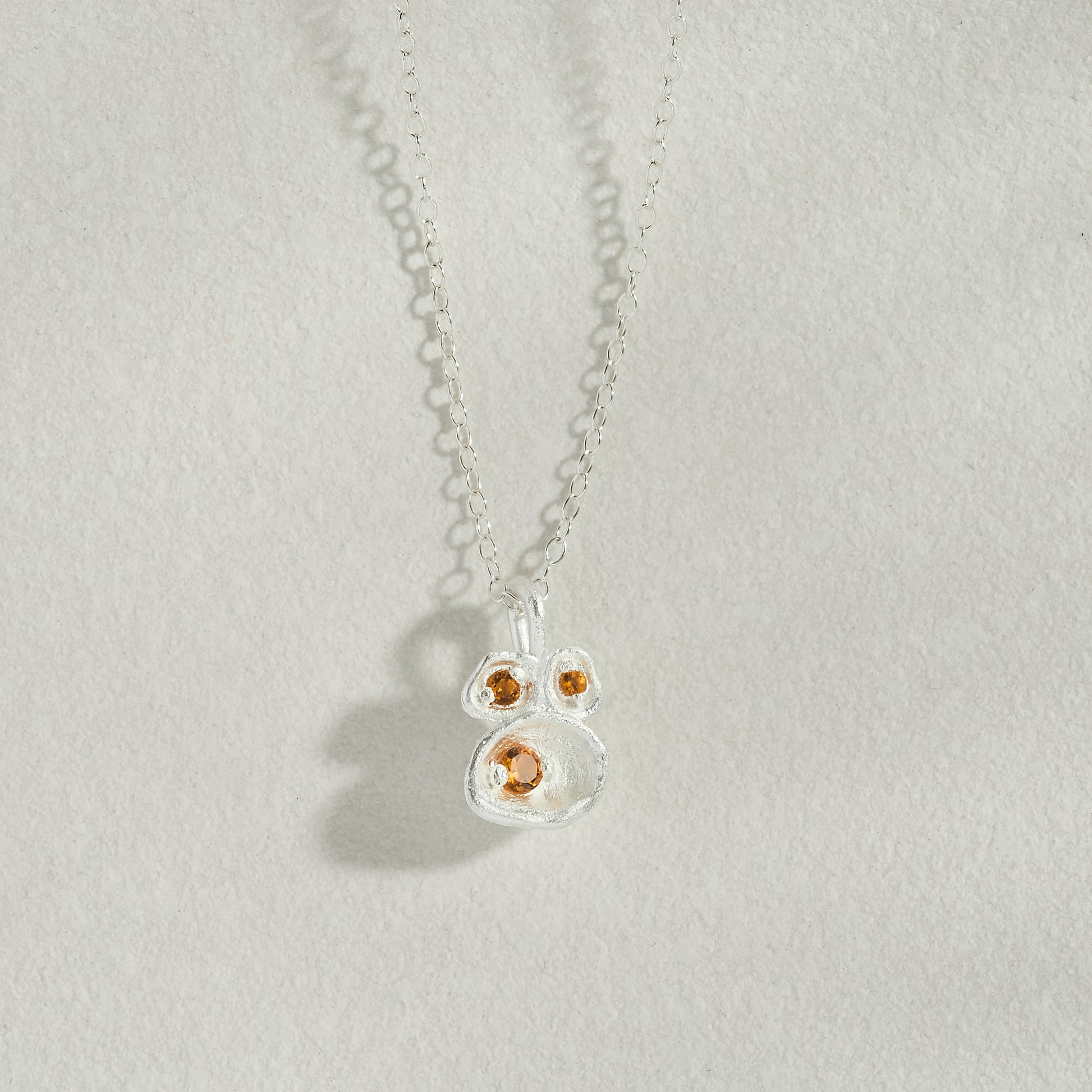 Citrine Silver Lichen Pendant Necklace