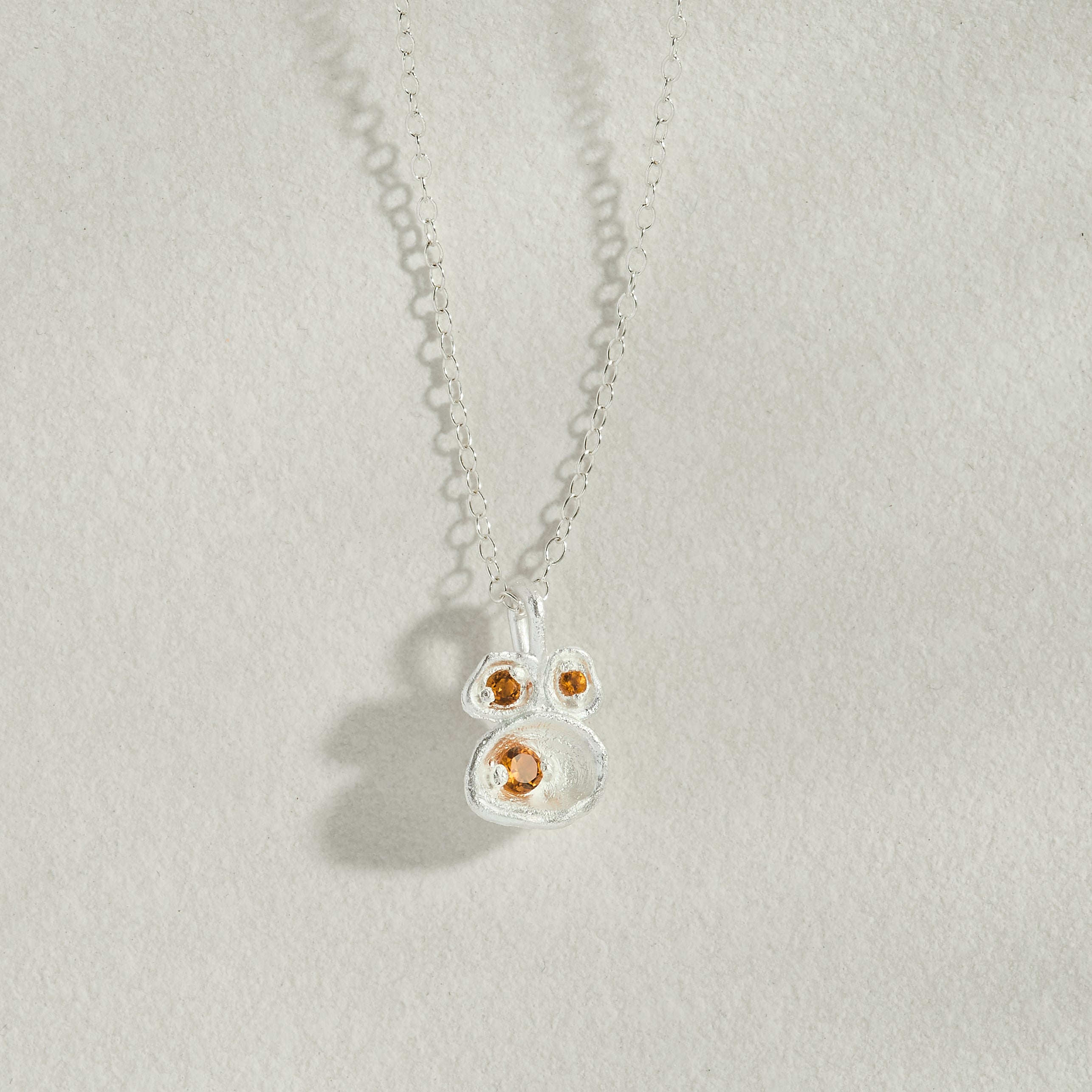 Citrine Silver Lichen Pendant Necklace