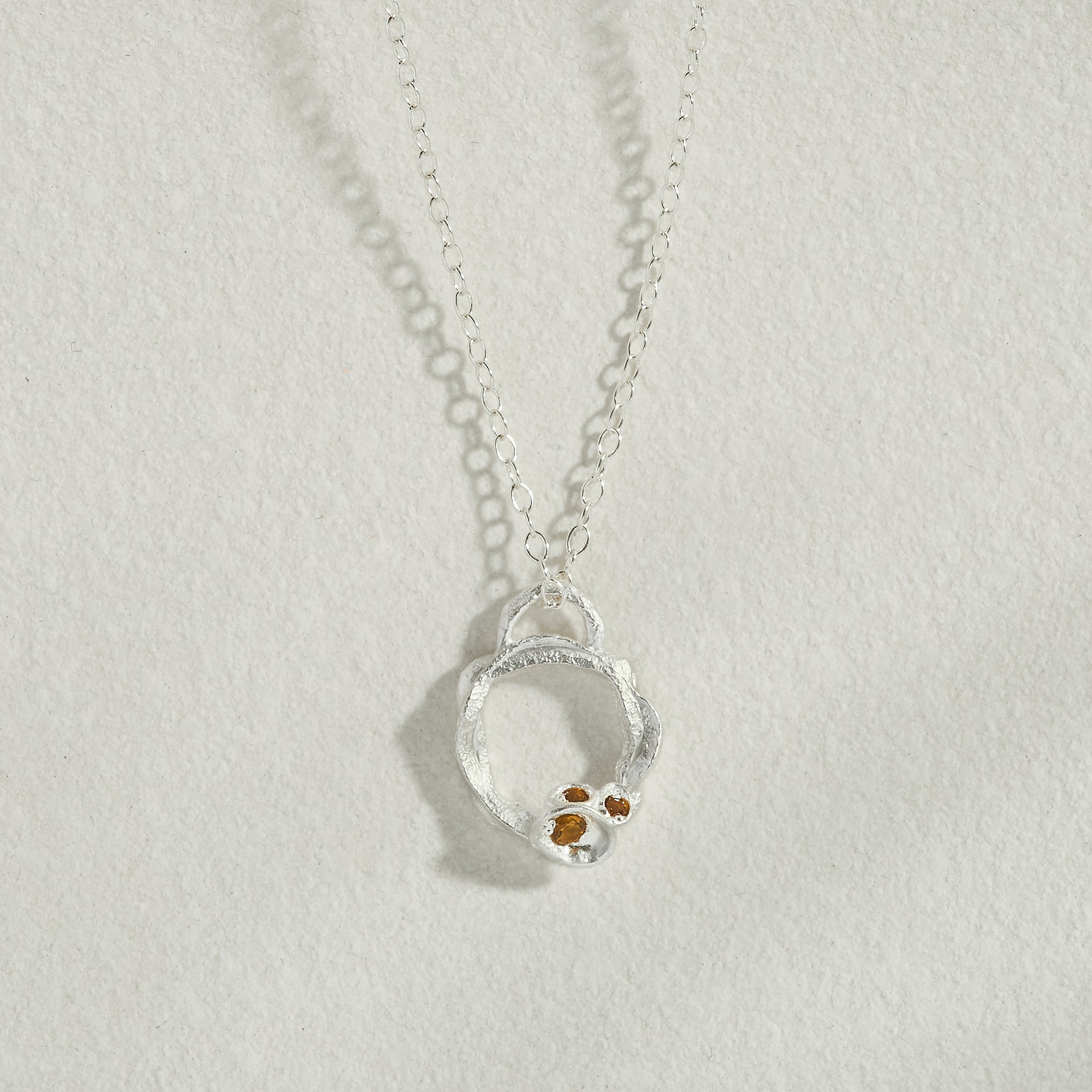 Citrine Silver Circle Necklace (Small)