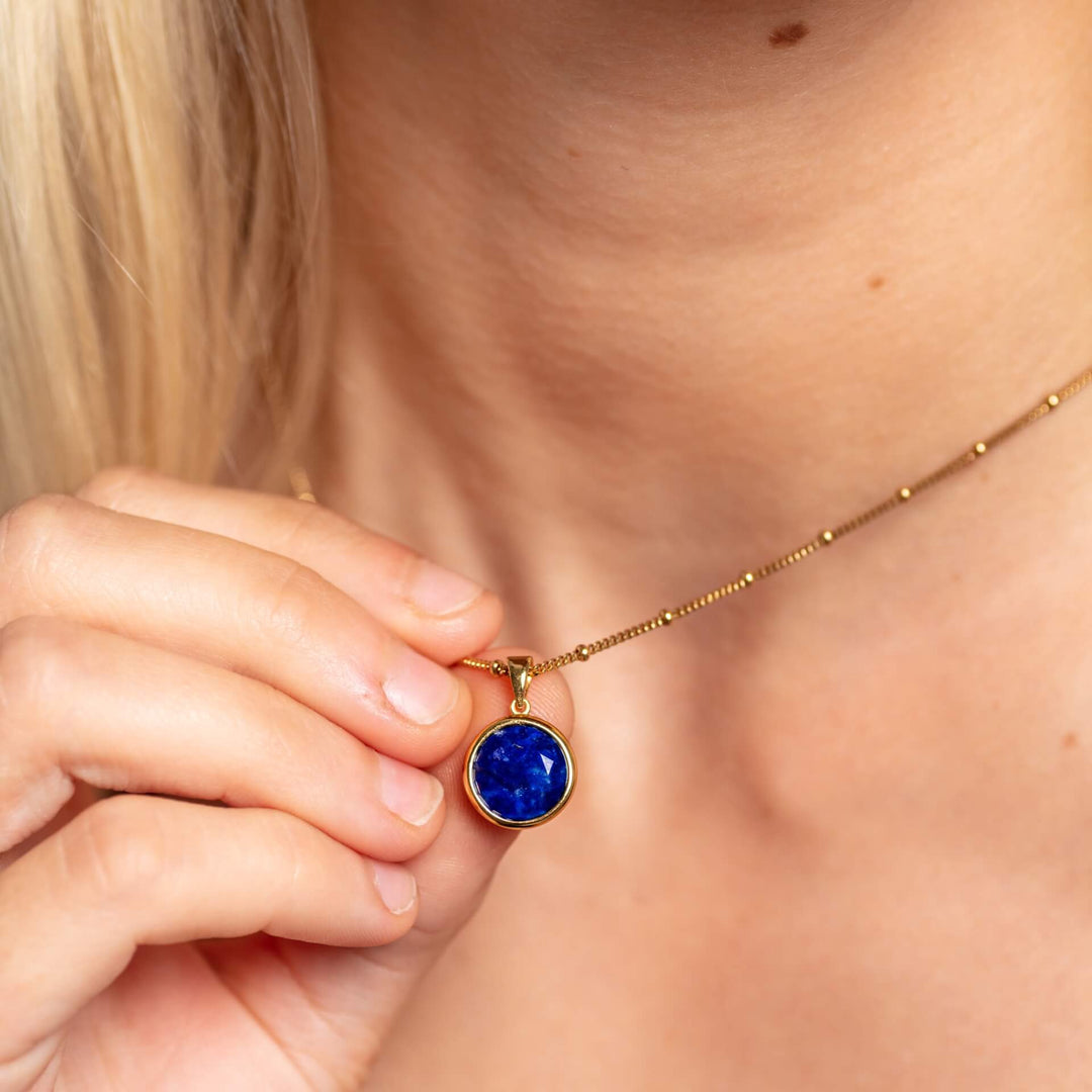 Lapis Lazuli Disc Pendant - Gold 