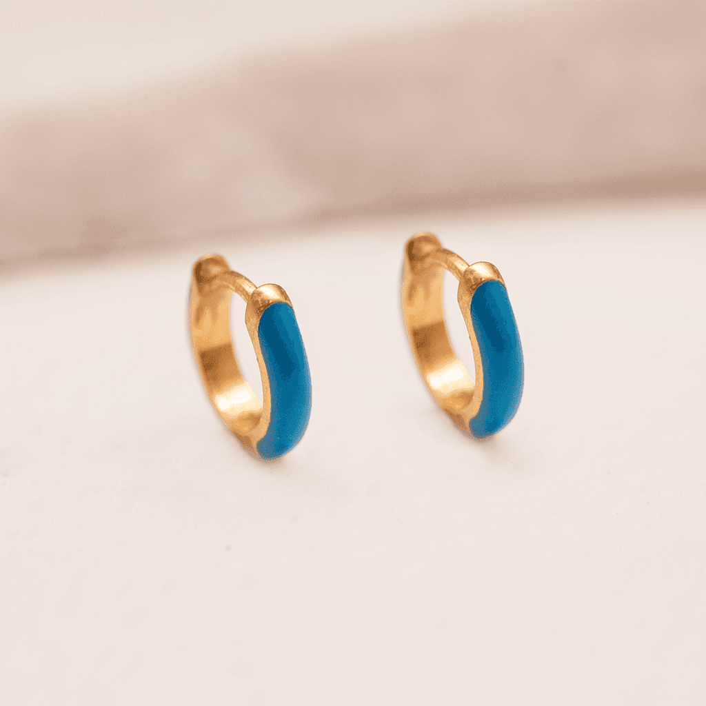 Blue Enamel Huggie Hoop Earrings