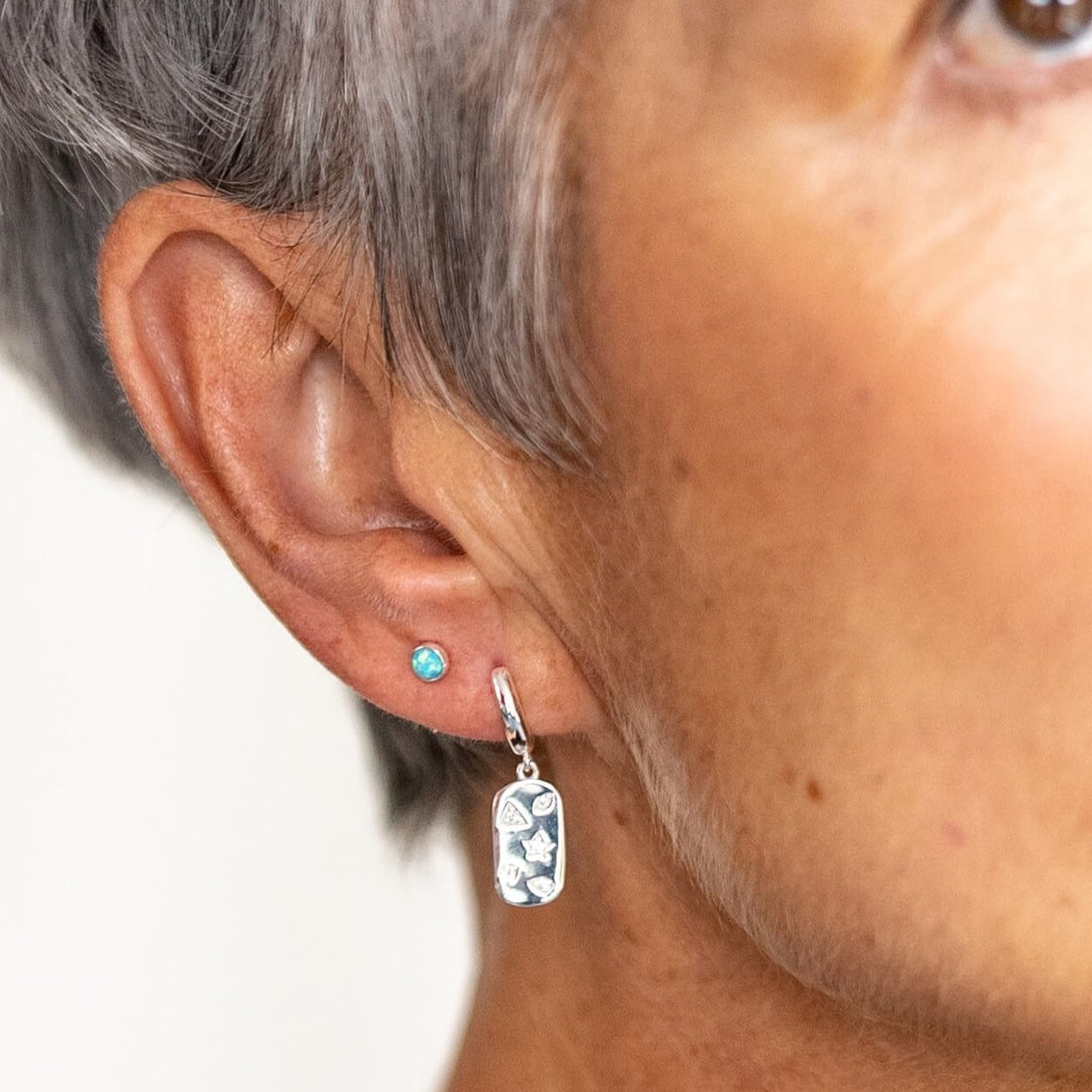 Blue Opal and Silver Stud Earrings
