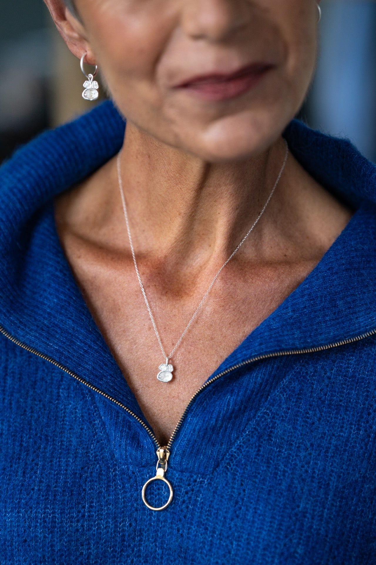 Silver Birthstone Lichen Pendant Necklace