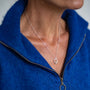 all-groups Celia wears small white topaz silver birthstone necklace