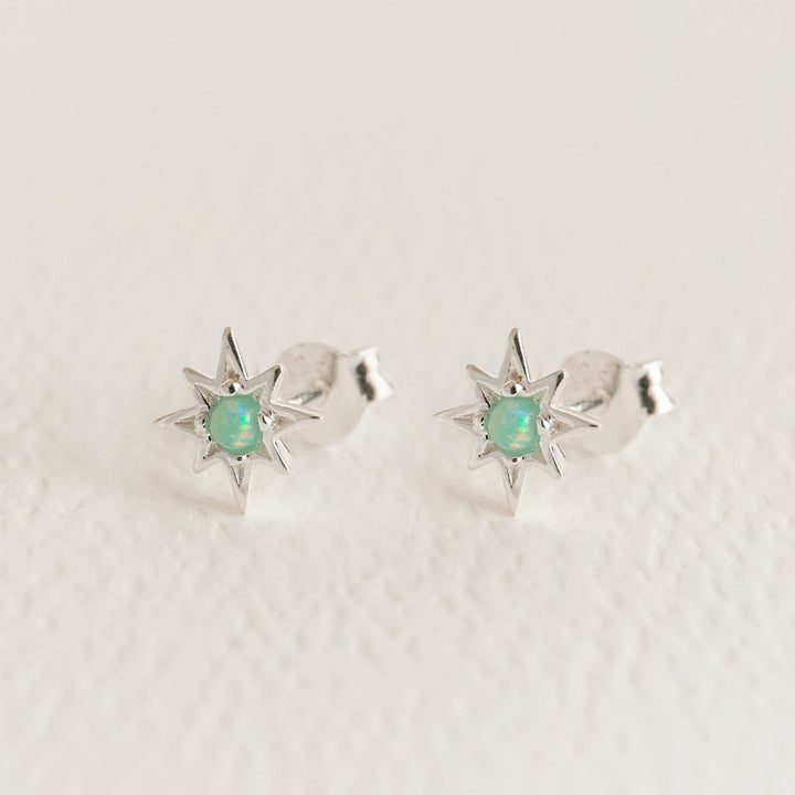 Opal Silver Star Mini Stud Earrings