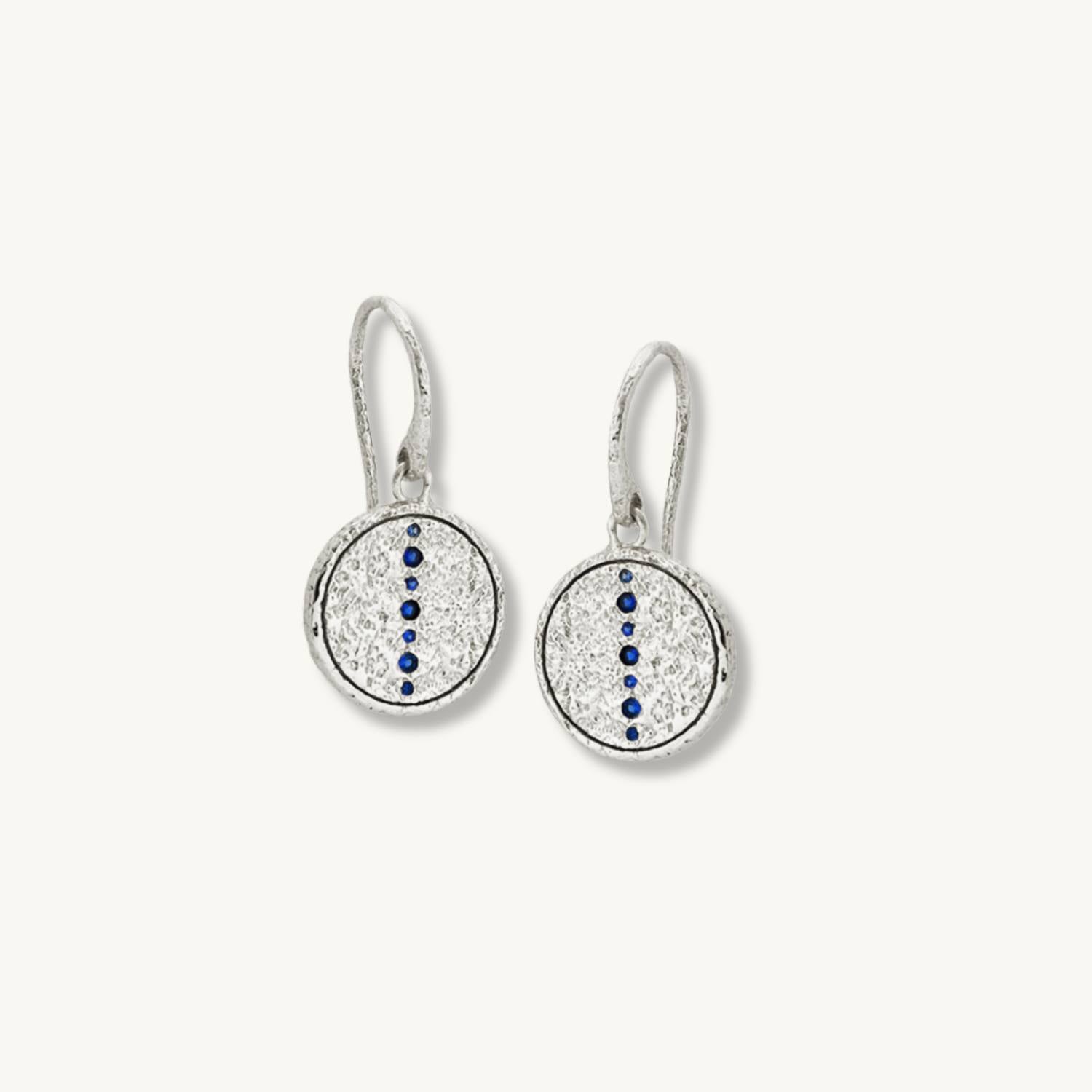 Sapphire Silver Coin Pendant Earrings
