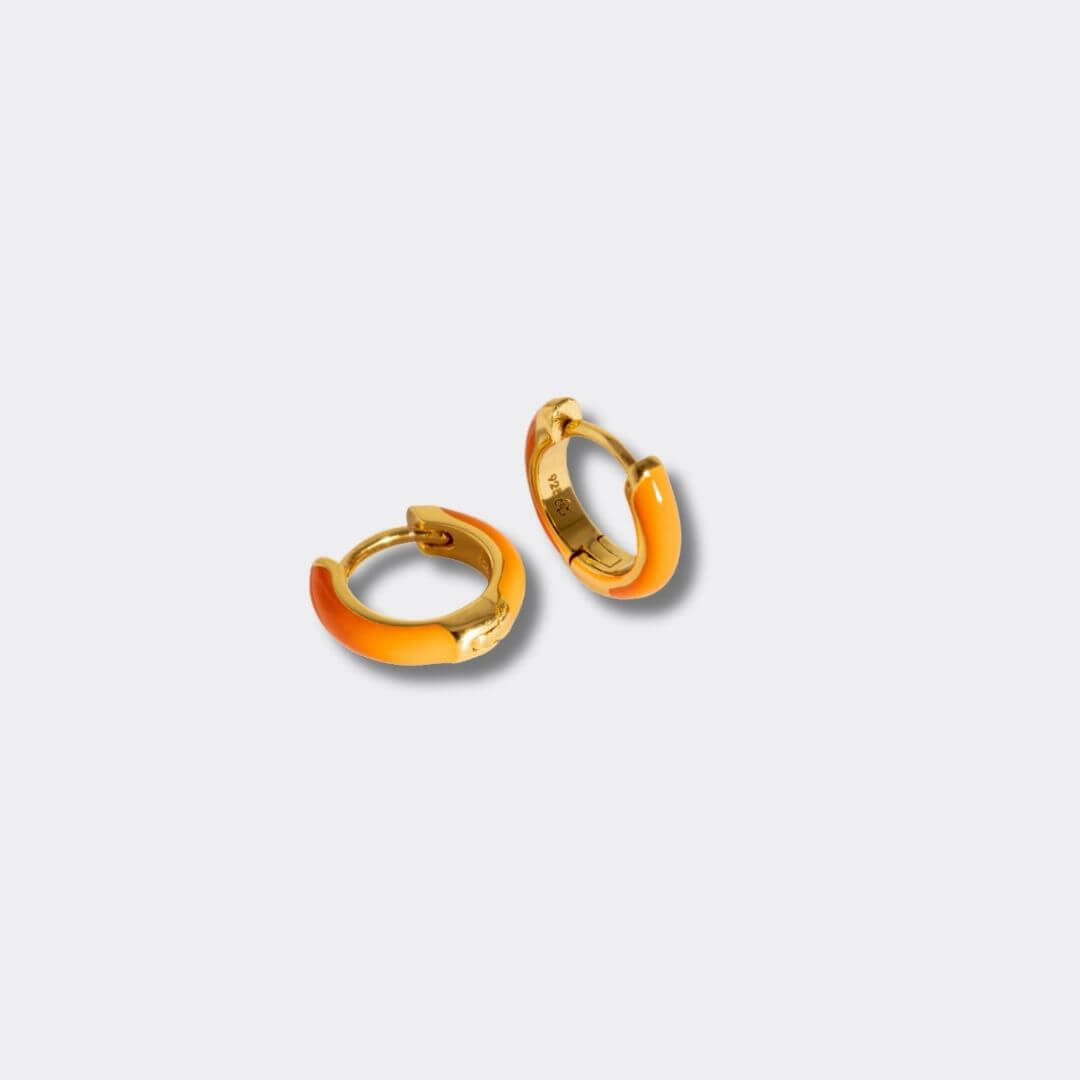 Coral Gold Enamel Huggie Earrings