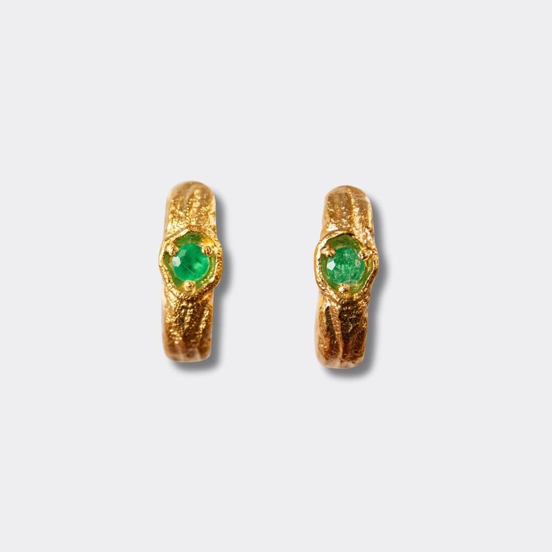 Emerald Gold Branch Hoop Earrings