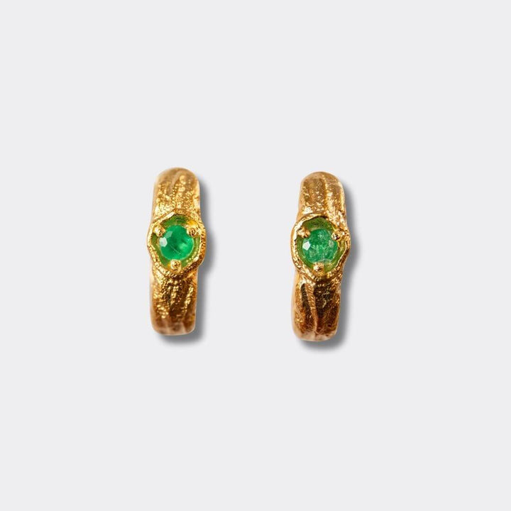 Emerald Gold Branch Hoop Earrings