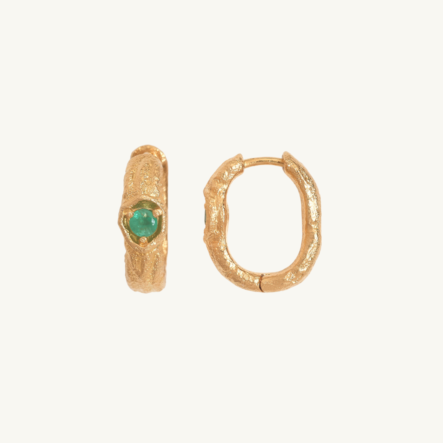 Emerald Gold Branch Hoop Earrings
