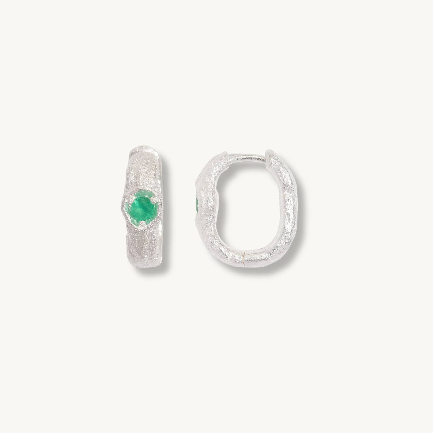 Emerald Silver Branch Hoop Earrings