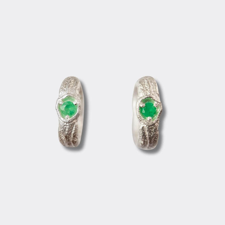 Emerald Silver Branch Hoop Earrings
