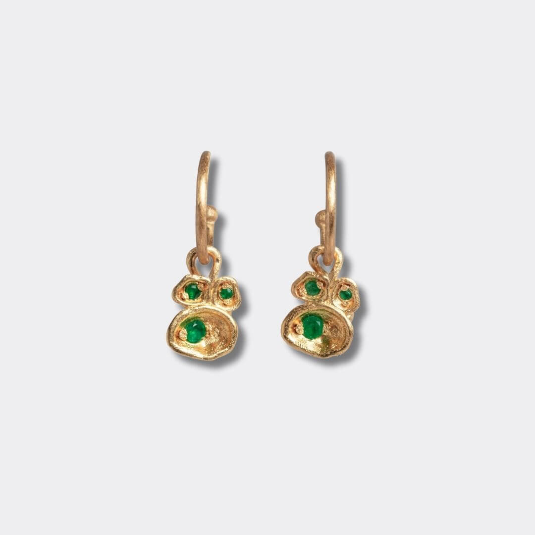 Emerald and Gold Lichen Hoop Earrings