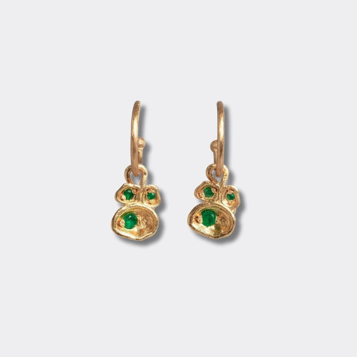 Emerald and Gold Lichen Hoop Earrings