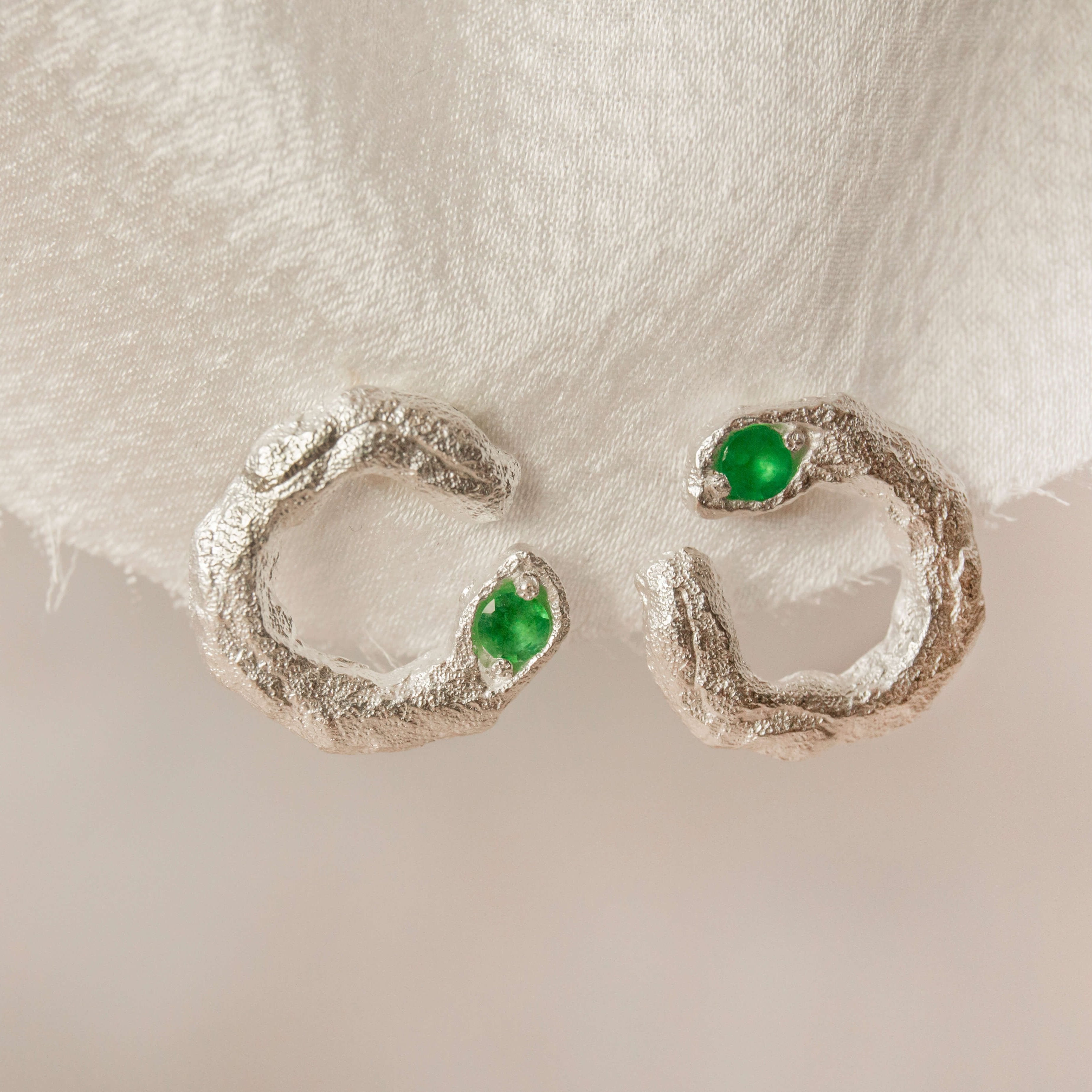 Emerald Silver Asymmetric Branch Earrings