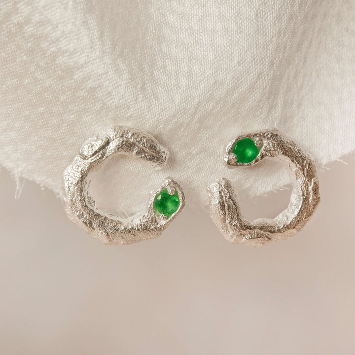 Emerald Silver Asymmetric Branch Earrings