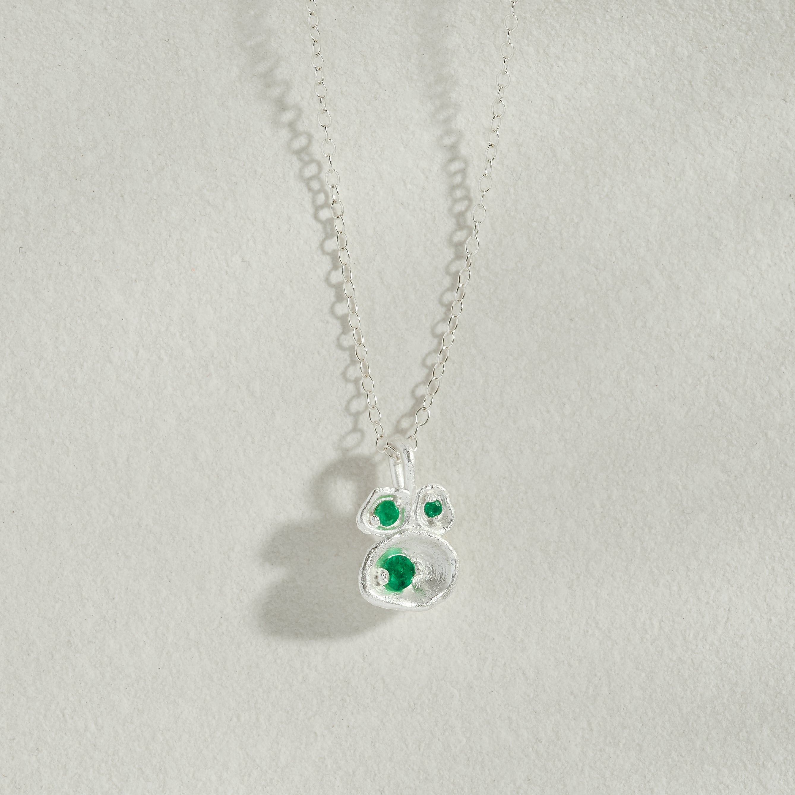 Emerald Silver Lichen Pendant Necklace