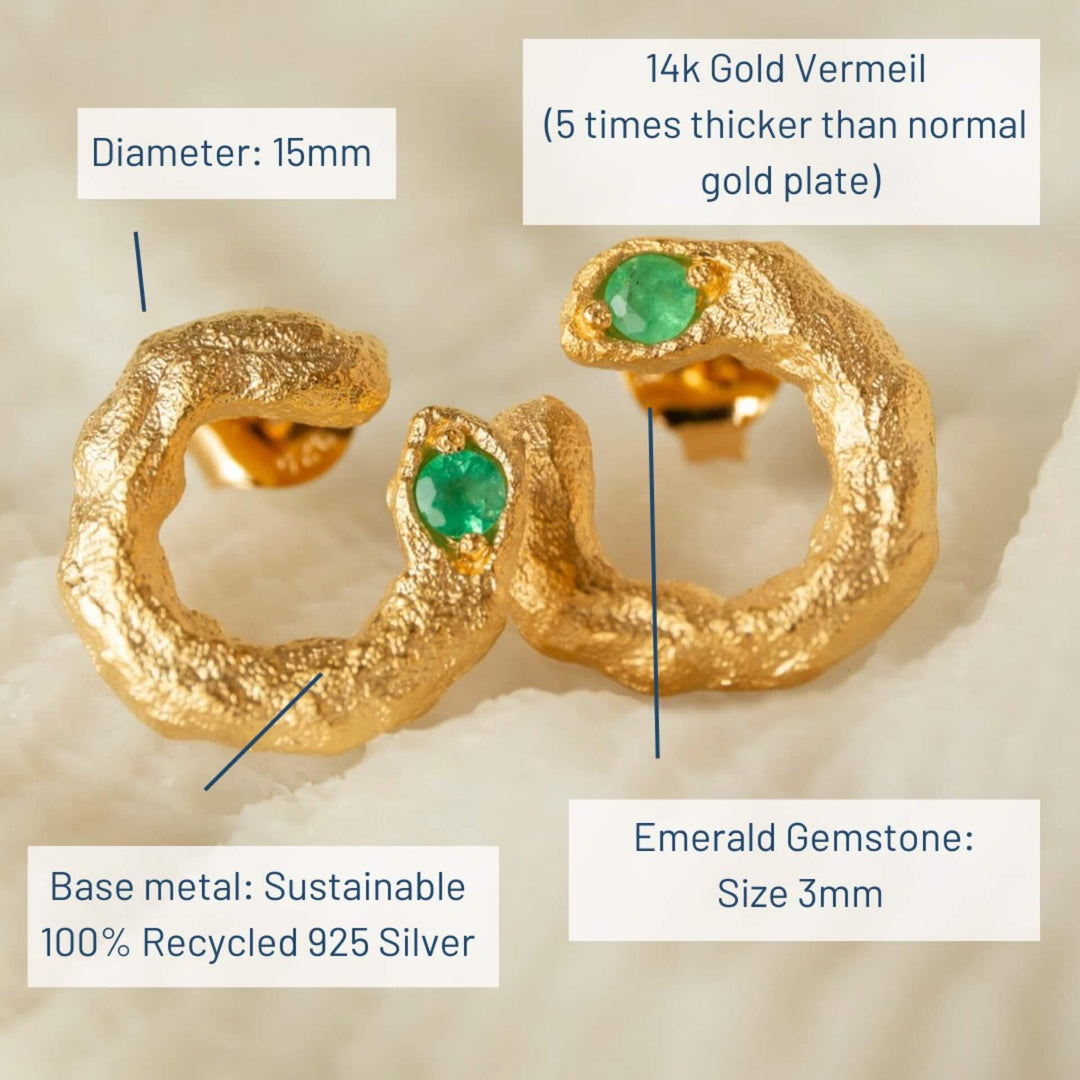 Emerald Gold Asymmetric Open Circle Branch Earrings