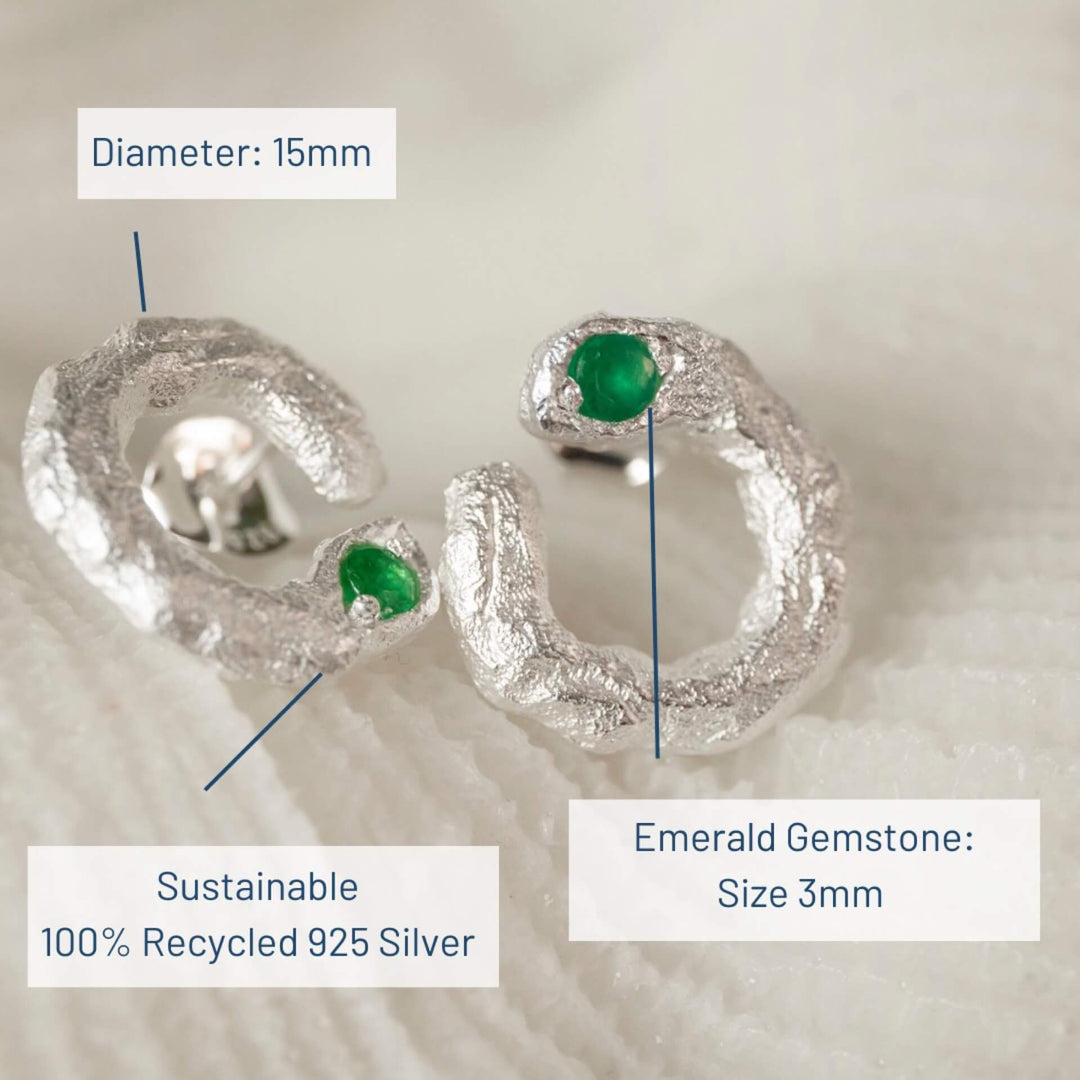 Emerald Silver Asymmetric Open Circle Branch Earrings