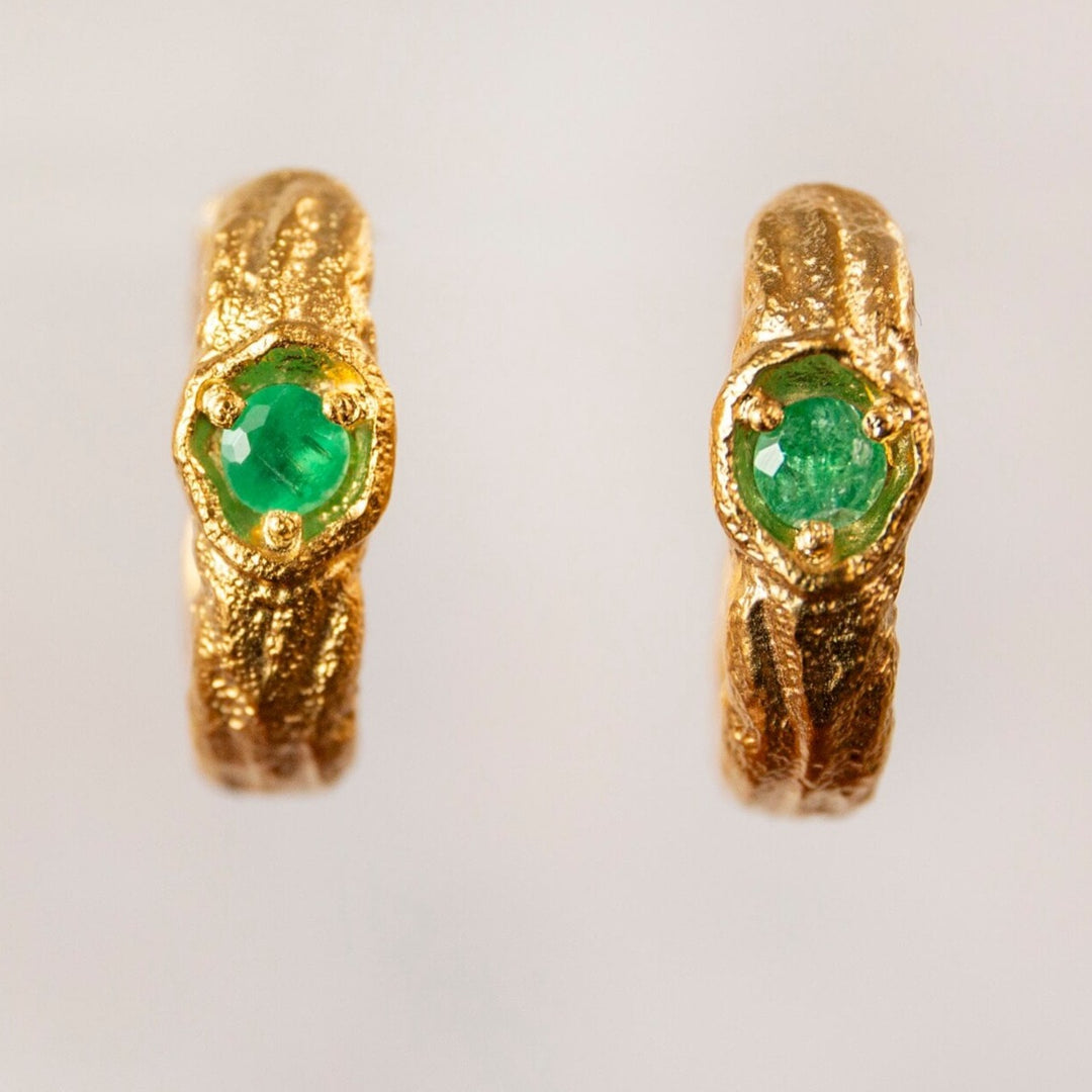 Emerald Gold Branch Hoop Earrings