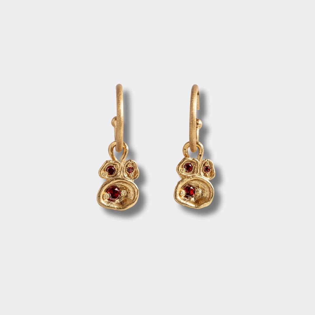 Garnet Gold Lichen Hoop Earrings