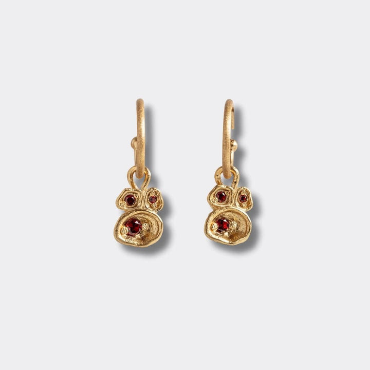 Garnet Gold Lichen Hoop Earrings