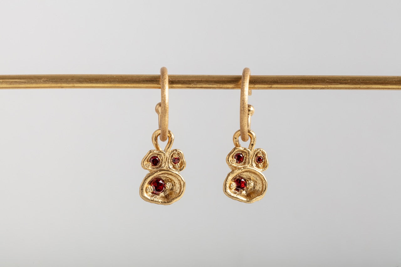 Garnet Gold Lichen Hoop Earrings