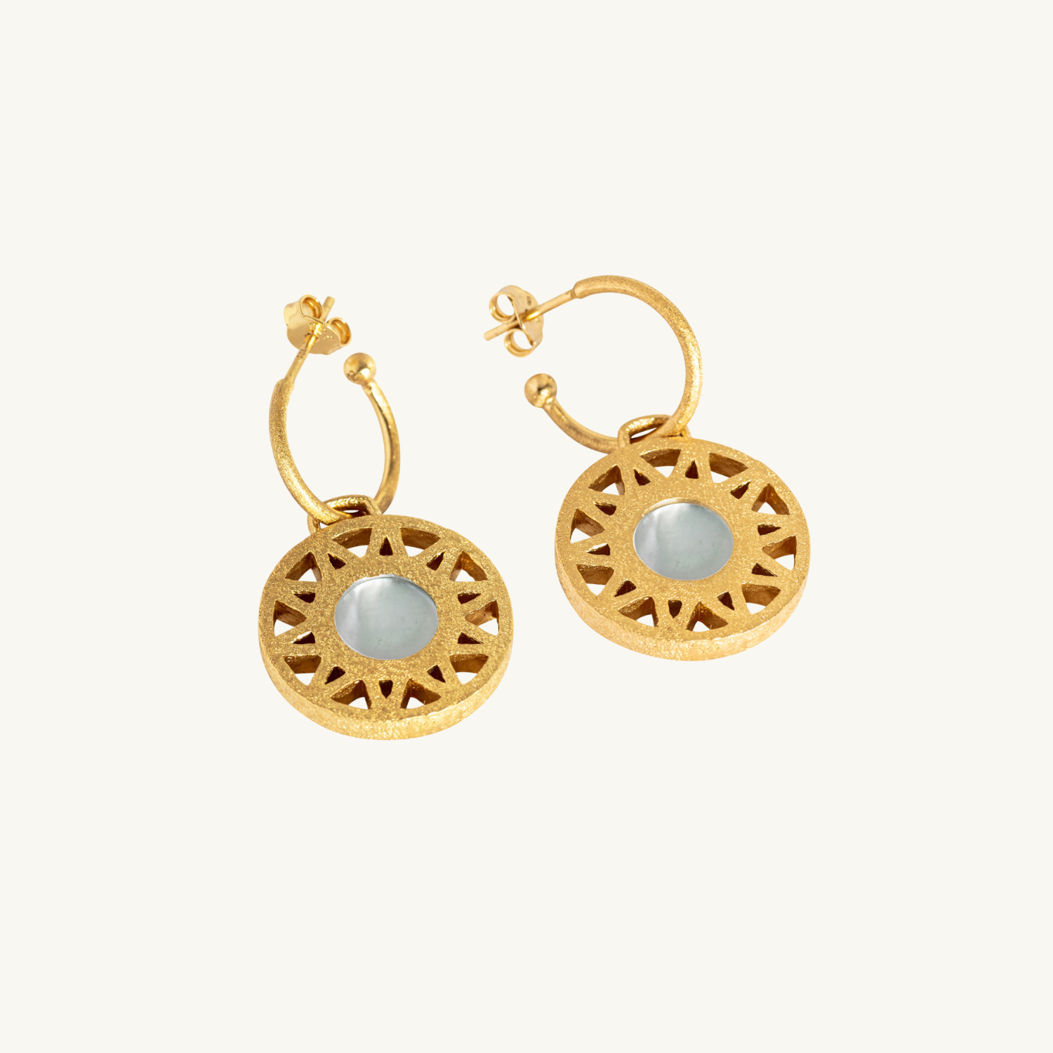 Geometric Mother of Pearl Gold Hoop Earrings