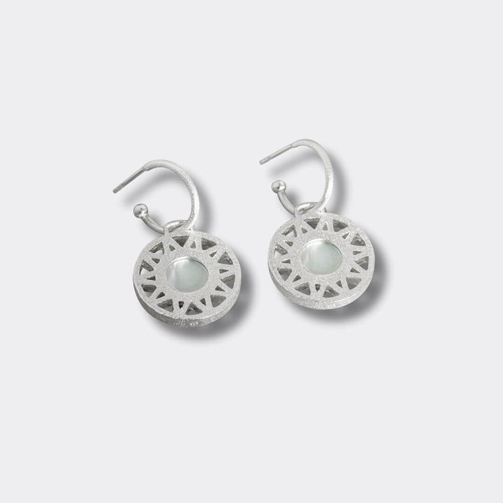 Geometric Mother of Pearl Silver Hoop Earrings