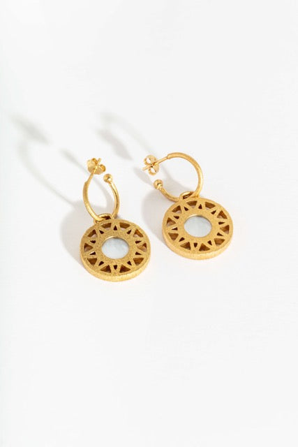 Geometric Mother of Pearl Gold Hoop Earrings