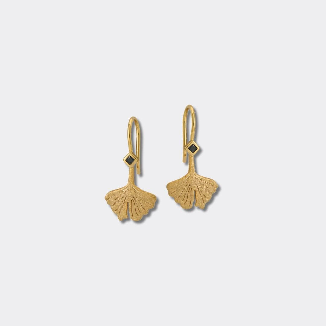 Ginkgo Leaf Gold Drop Earrings