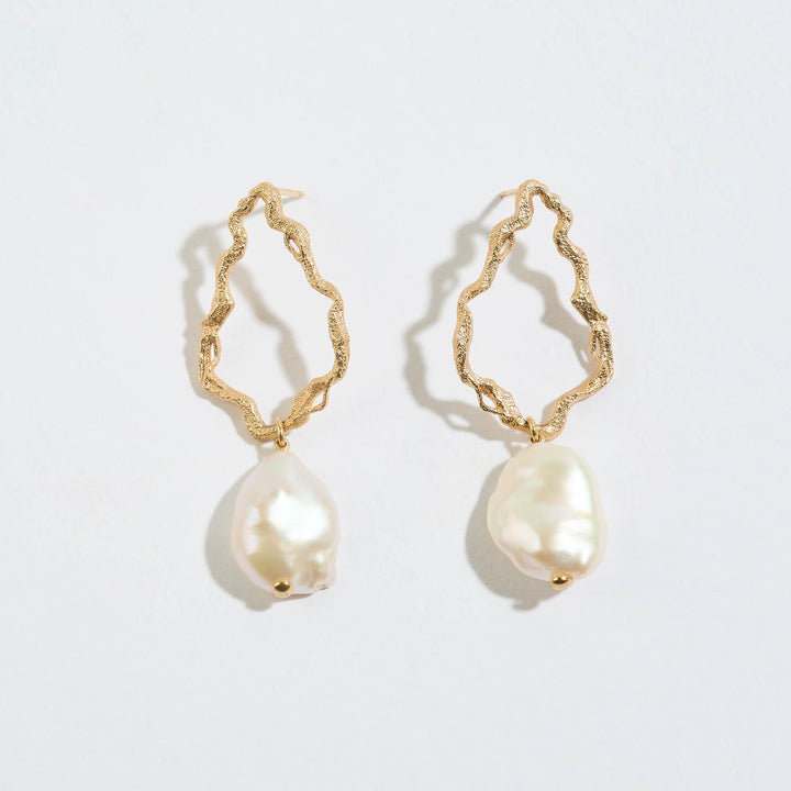 Gold Pearl Branch Drop Earrings