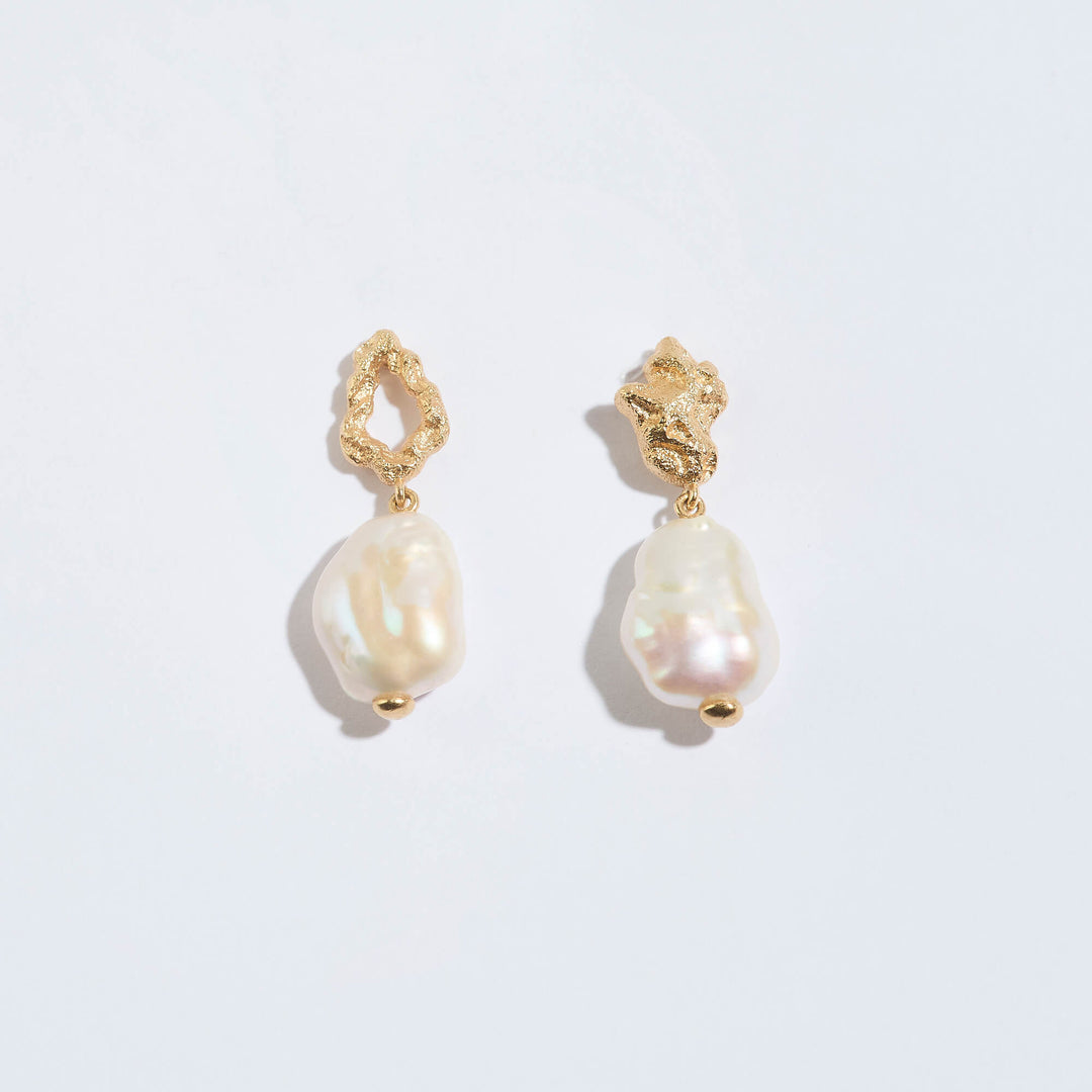 Pearl Gold Vermeil Lichen Drop Earrings