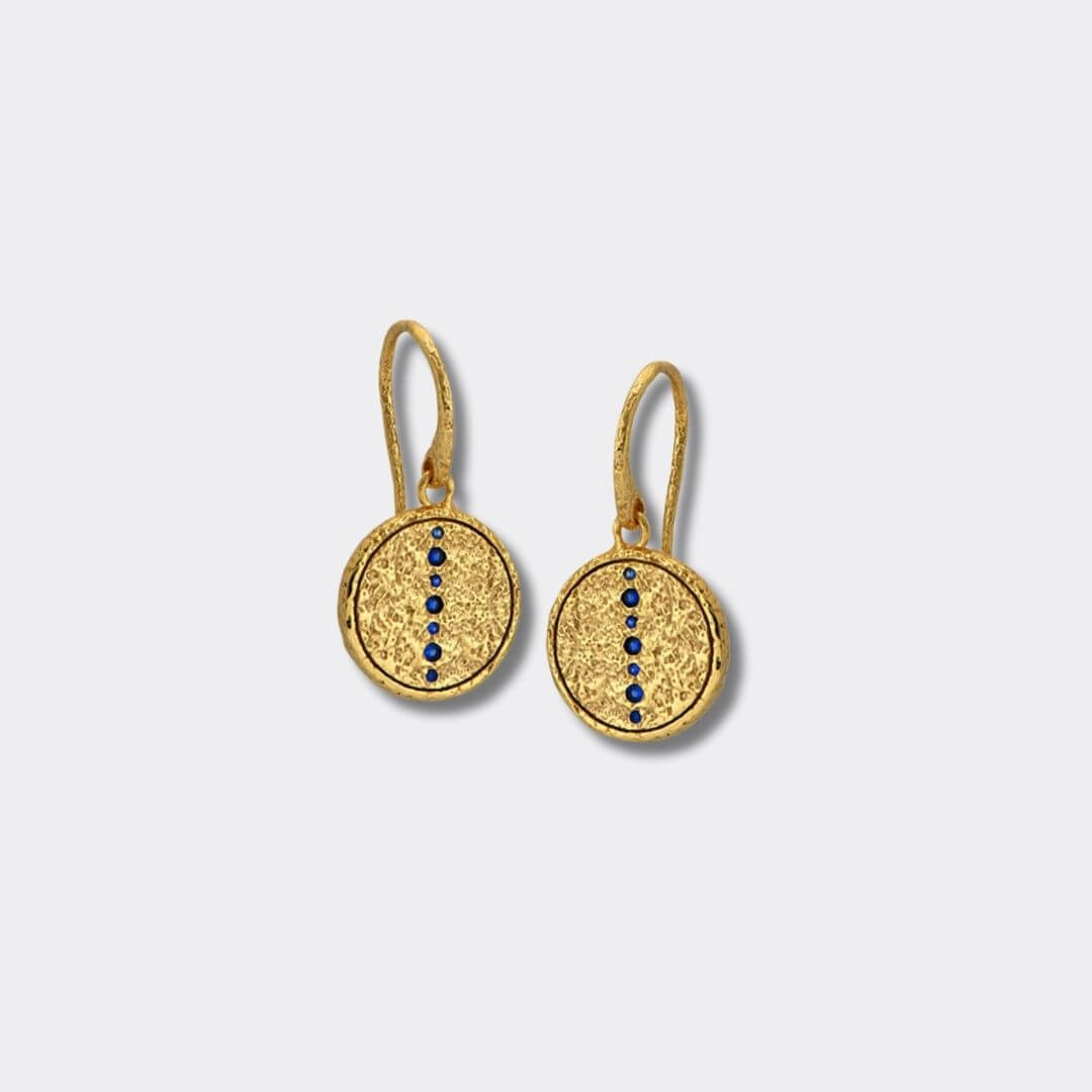 Sapphire Gold Coin Pendant Earrings