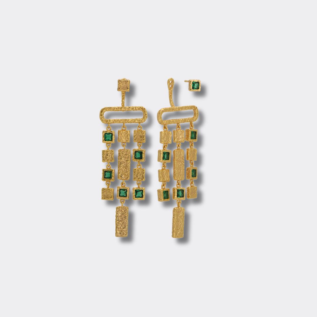 Gold Emerald Chandelier Ear Jacket Earrings