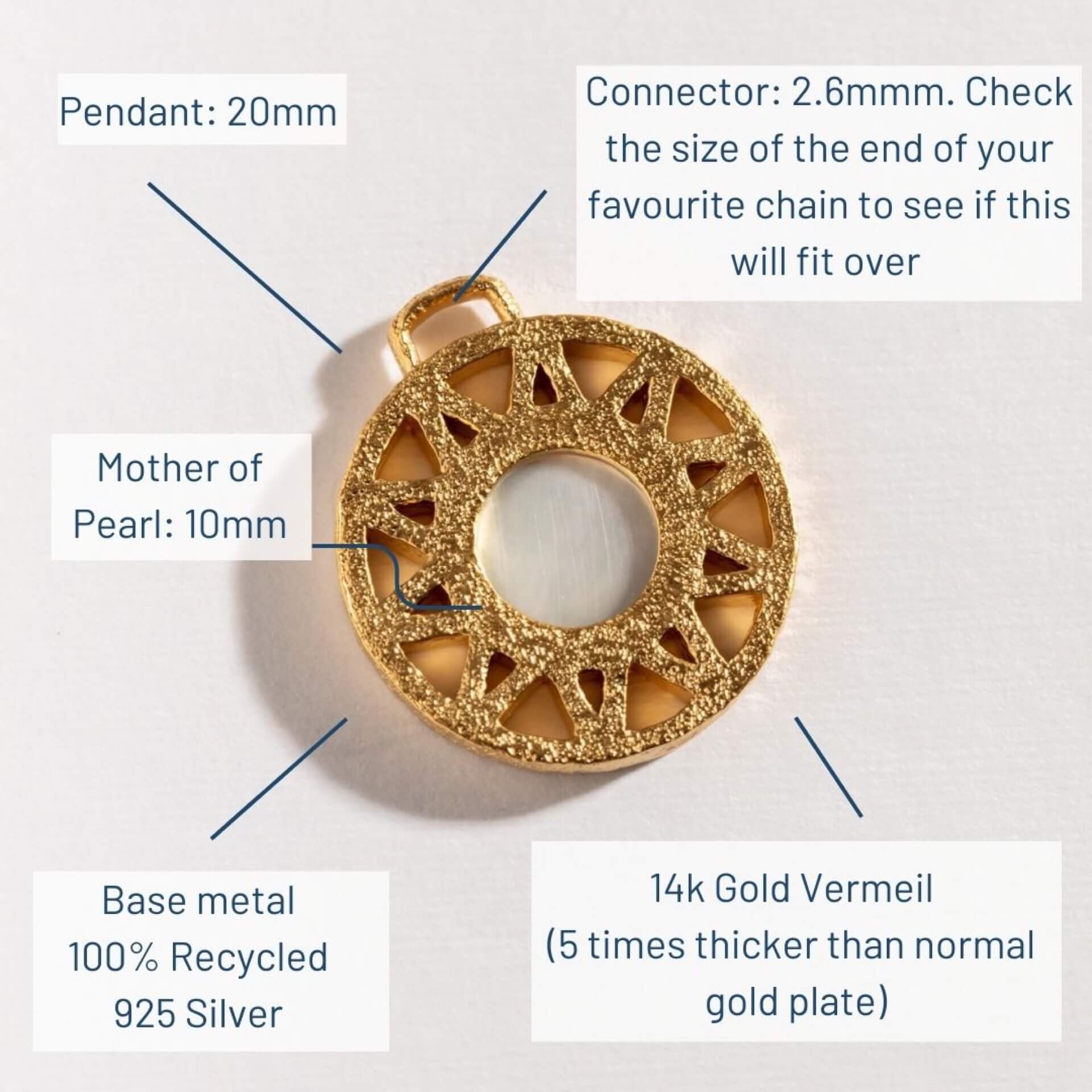 Geometric Mother of Pearl Disc Pendant - Gold (Pendant Only No Chain)
