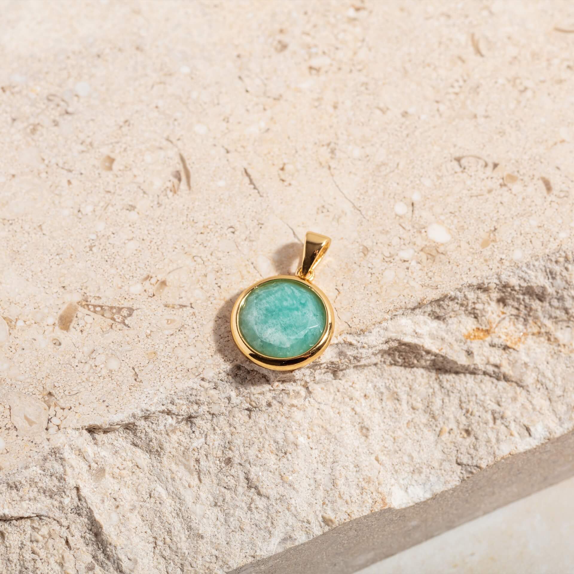 Amazonite Disc Pendant - Gold