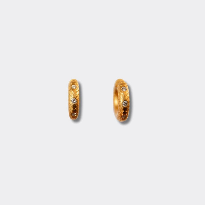 Diamond Art Deco Gold Huggie  Earrings