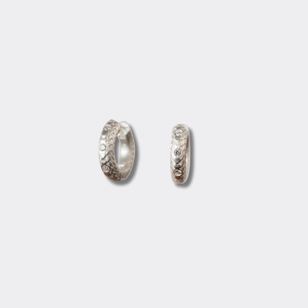 Diamond Art Deco Silver Huggie Earrings